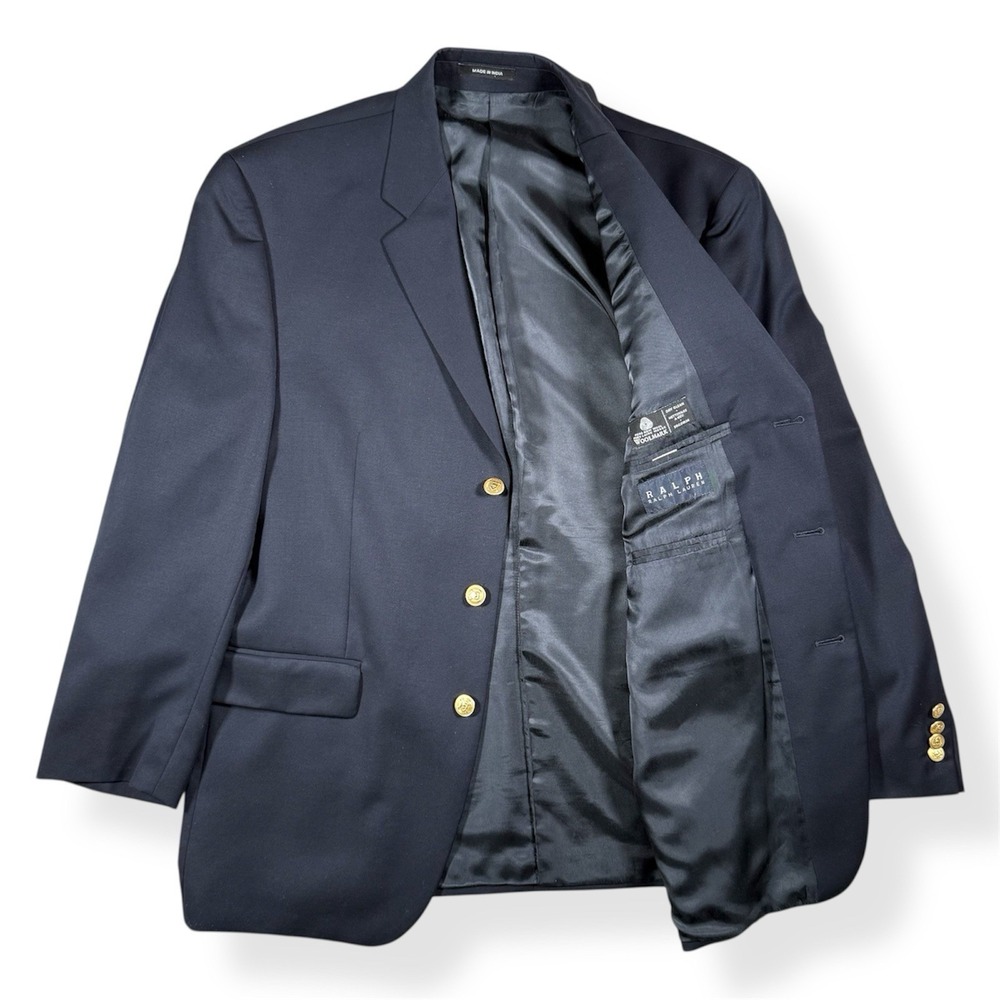 Ralph Lauren Mens Navy Wool Blazer Gold Buttons 43R Classic Sport Coat